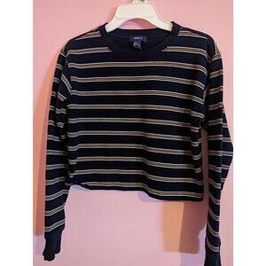 Forever 21 Cropped Sweater top black and yellow stripes